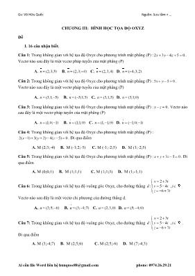 Toán 12 - Chương III Hình học tọa độ oxyz